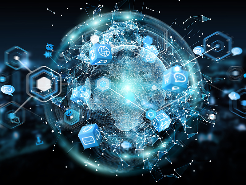 Connections system global world view 3D rendering