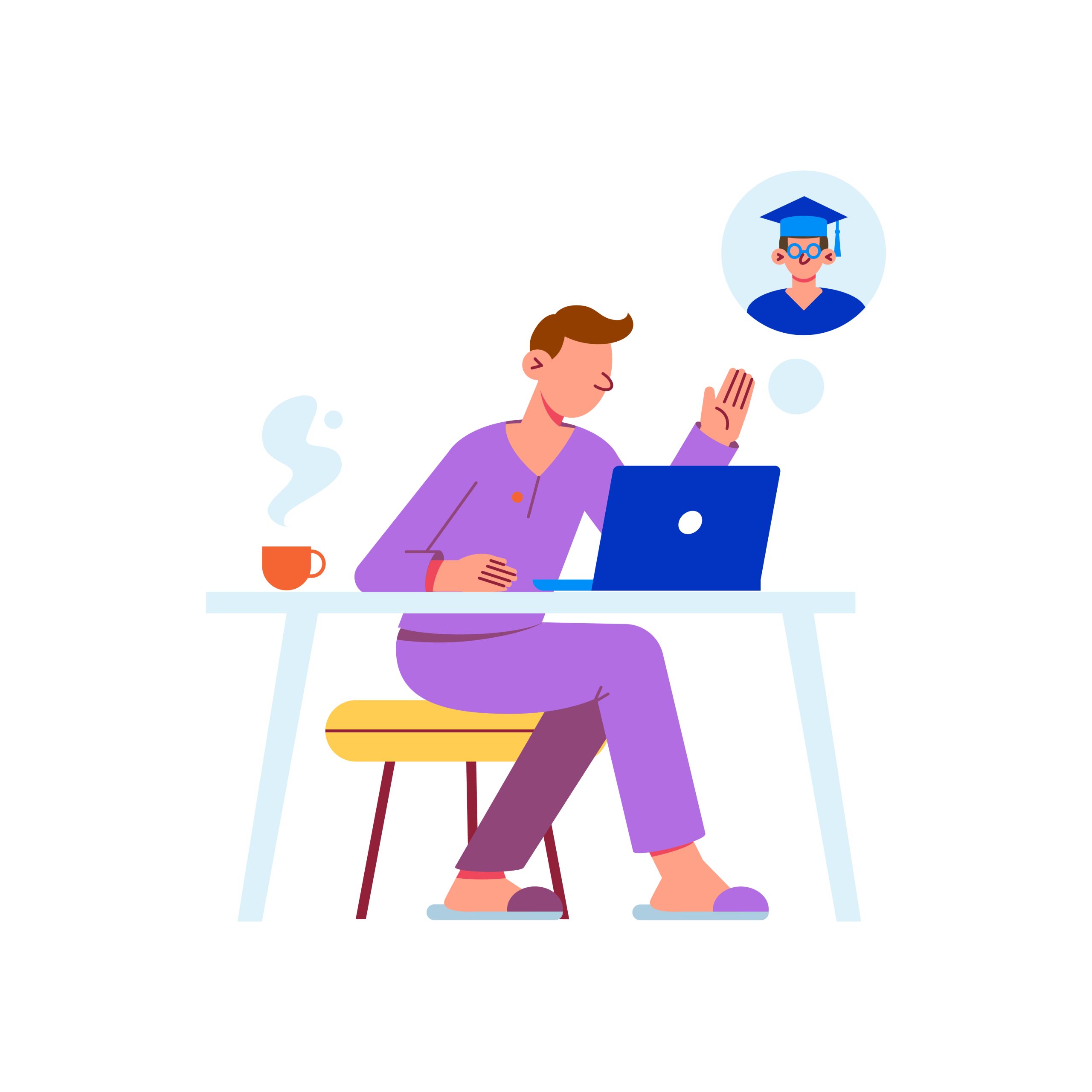 Distant Learning Icon Distant learning flat icon with character studying online at home vector illustration