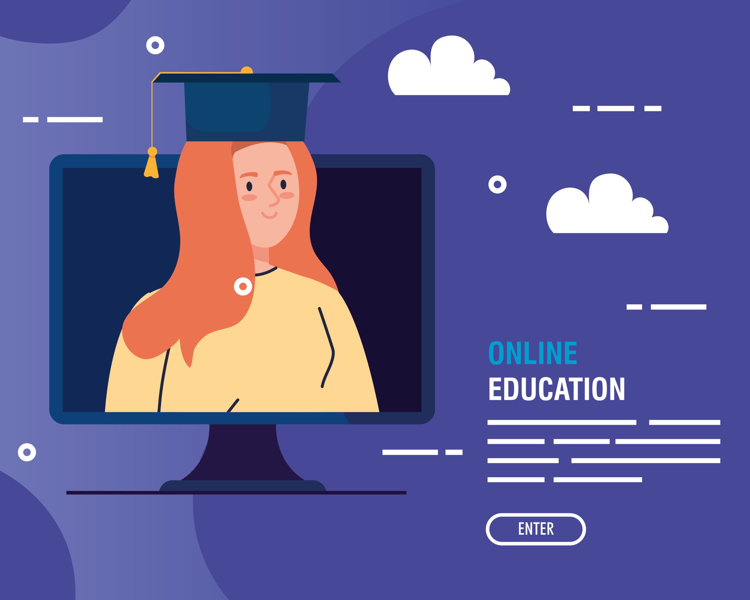 graduate woman in education online by computer graduate woman in education online by computer vector illustration design