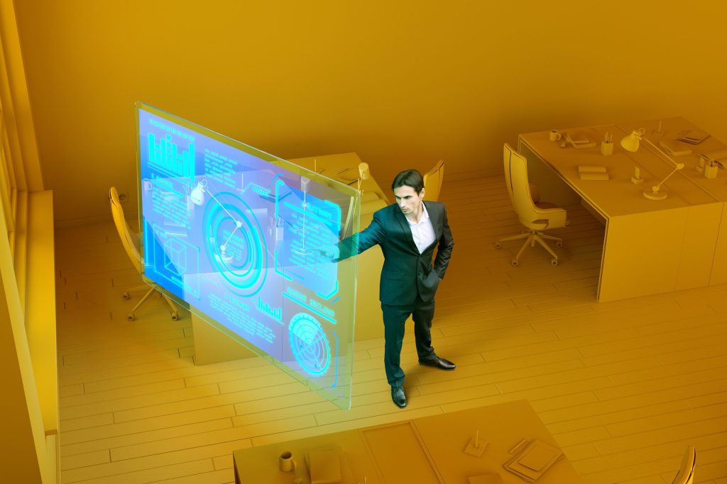 full-shot-man-looking-floating-screen